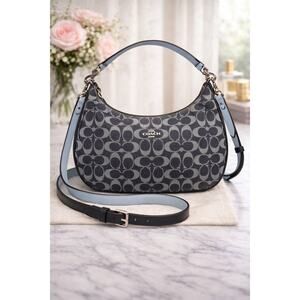 Beautiful Large Coach Denim Shoulder Crossbody Hobo Navy